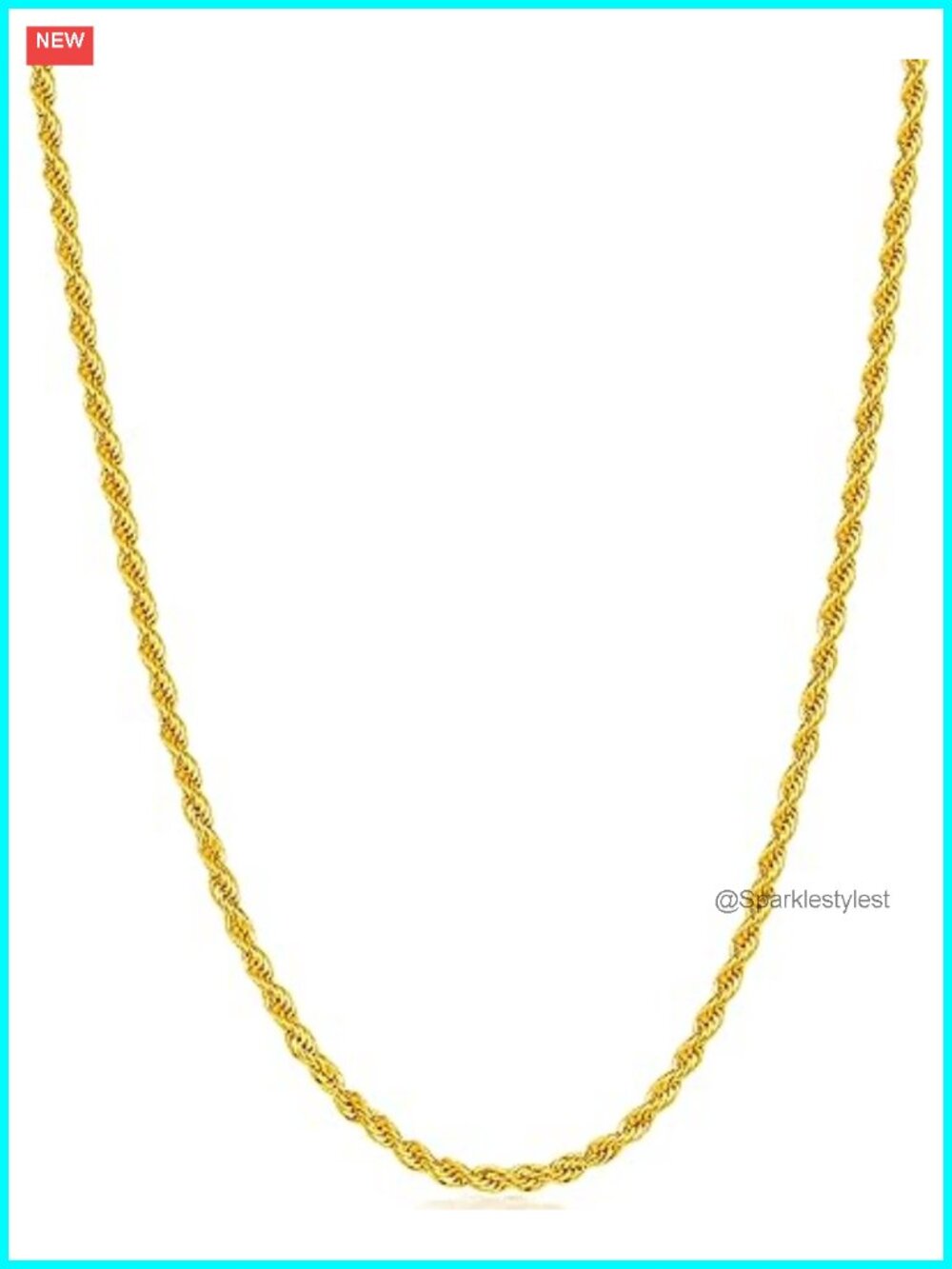 Men's 18K Gold Plated Rope Chain Necklace 20 Inch Stainless Steel
